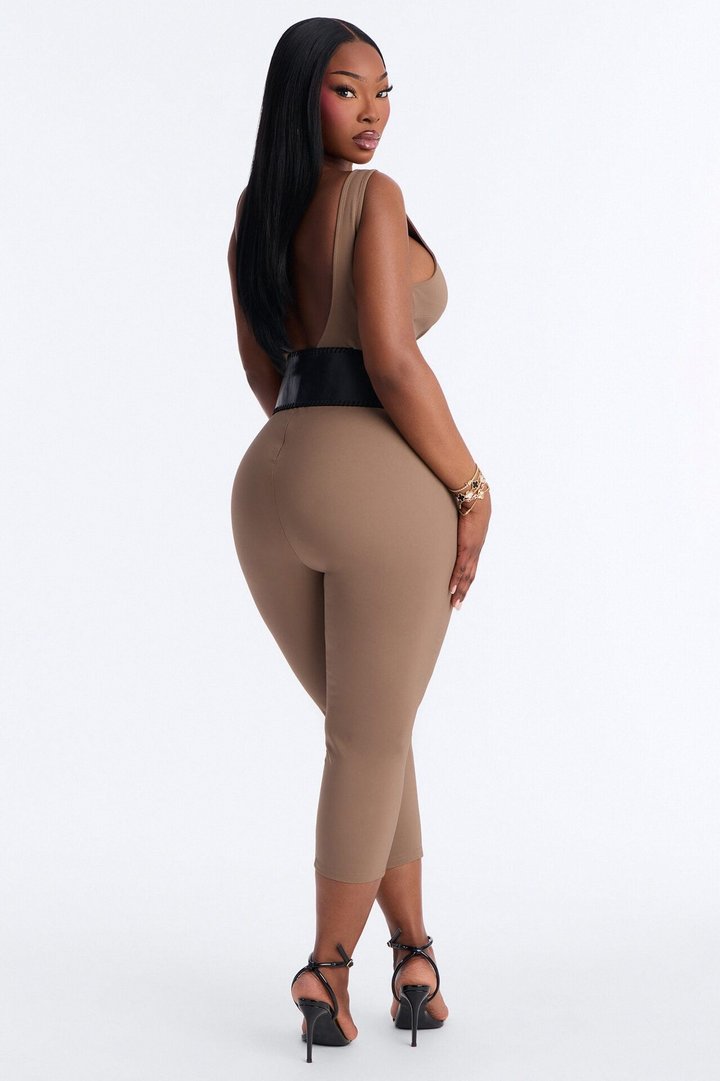 Amaya Boat Neck Belted Capri Jumpsuit - Taupe