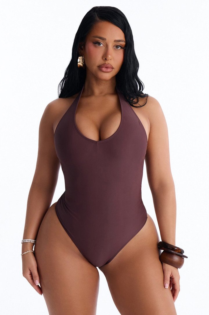 Summer Fling Scoop Neck 1 Piece Swimsuit - Chocolate