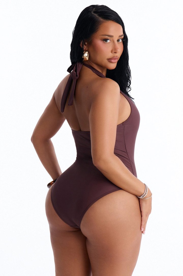 Summer Fling Scoop Neck 1 Piece Swimsuit - Chocolate