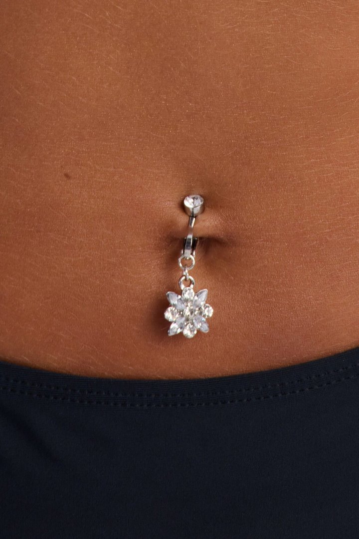 Little Daisy Rhinestone Clip On Belly Ring - Clear