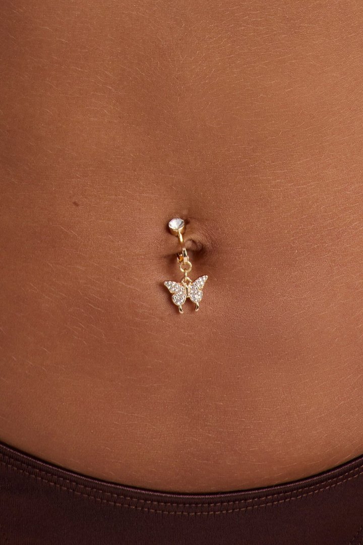 Bling Wing Clip On Belly Ring - Gold
