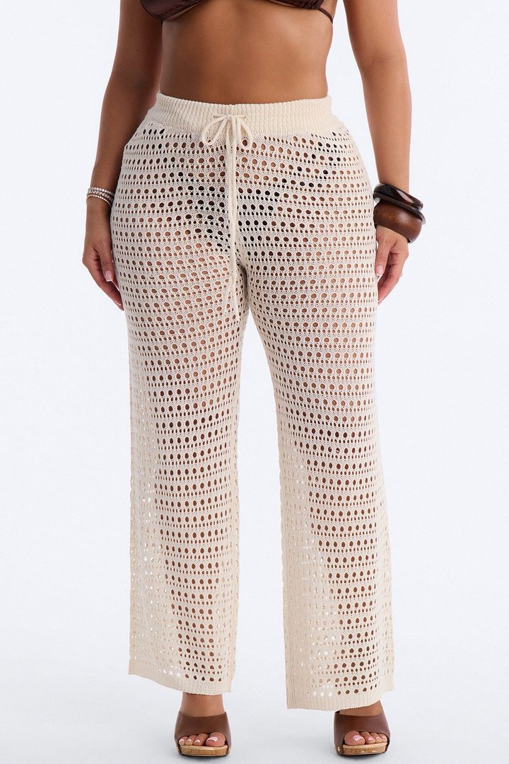 Temptress Textured Knit Swim Cover Up Pant - Cream