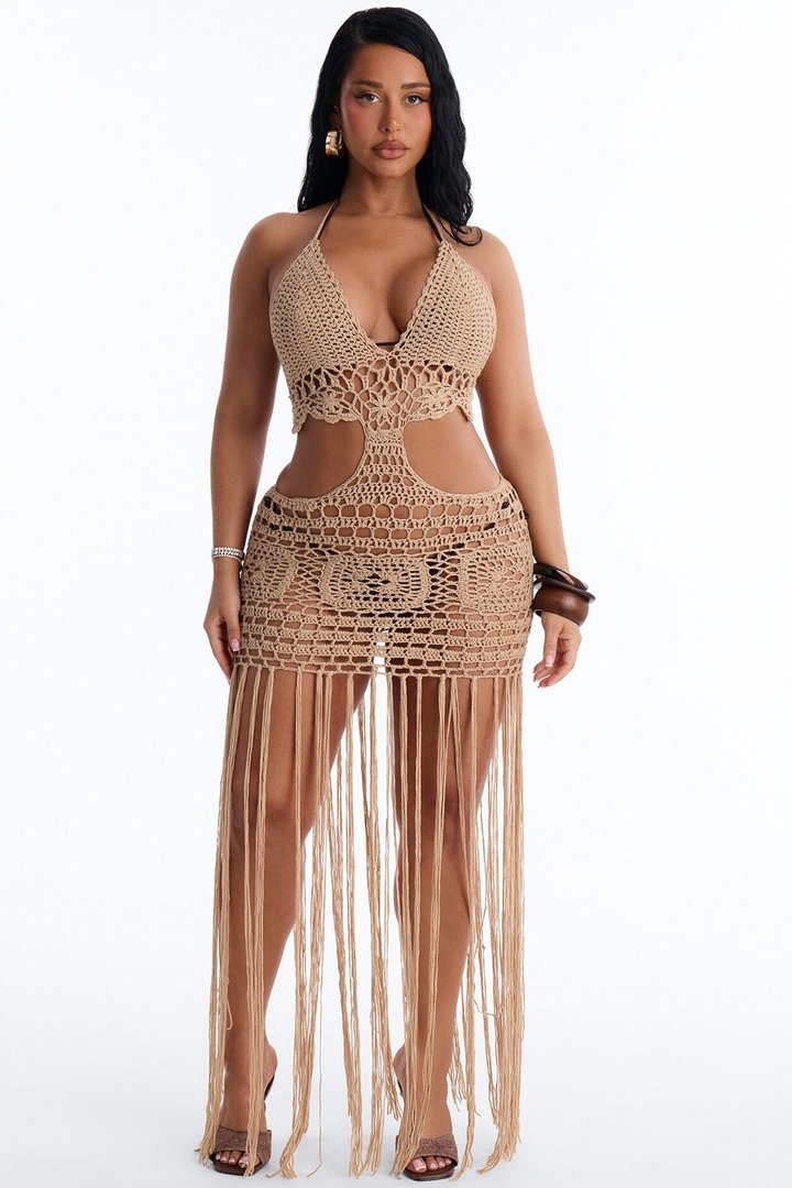 Denise Crochet Maxi Swim Cover Up Dress - Mocha