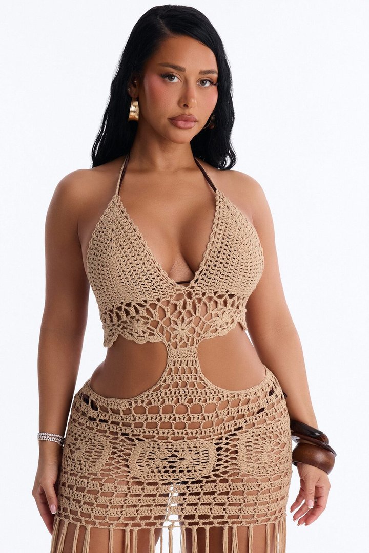Denise Crochet Maxi Swim Cover Up Dress - Mocha