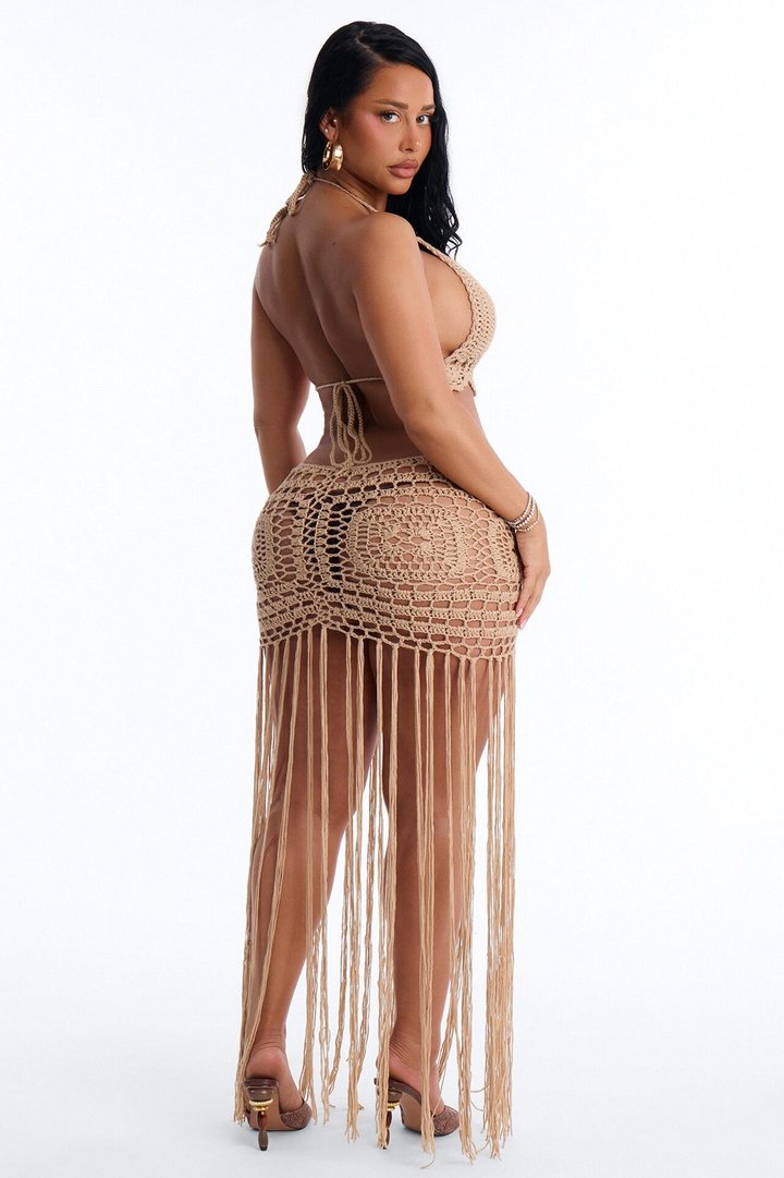 Denise Crochet Maxi Swim Cover Up Dress - Mocha