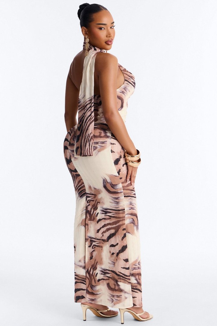 Salina Scarf Printed Maxi Dress - Cream/combo