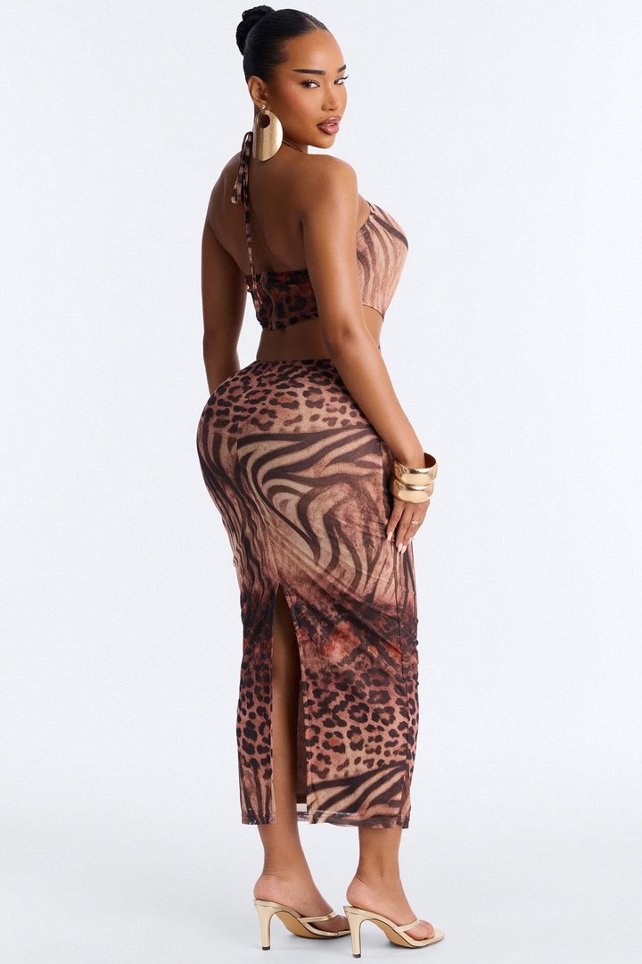 On The Prowl Mesh Maxi Dress - Brown/combo