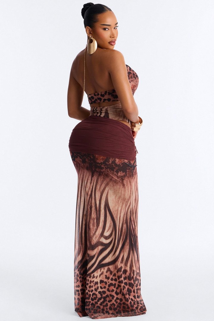Marissa Hardware Maxi Skirt Set - Brown/combo
