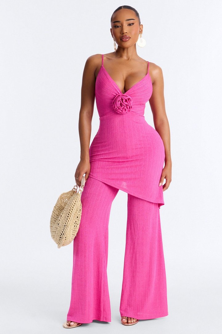 Fiona Draped Wide Leg Jumpsuit - Hot Pink