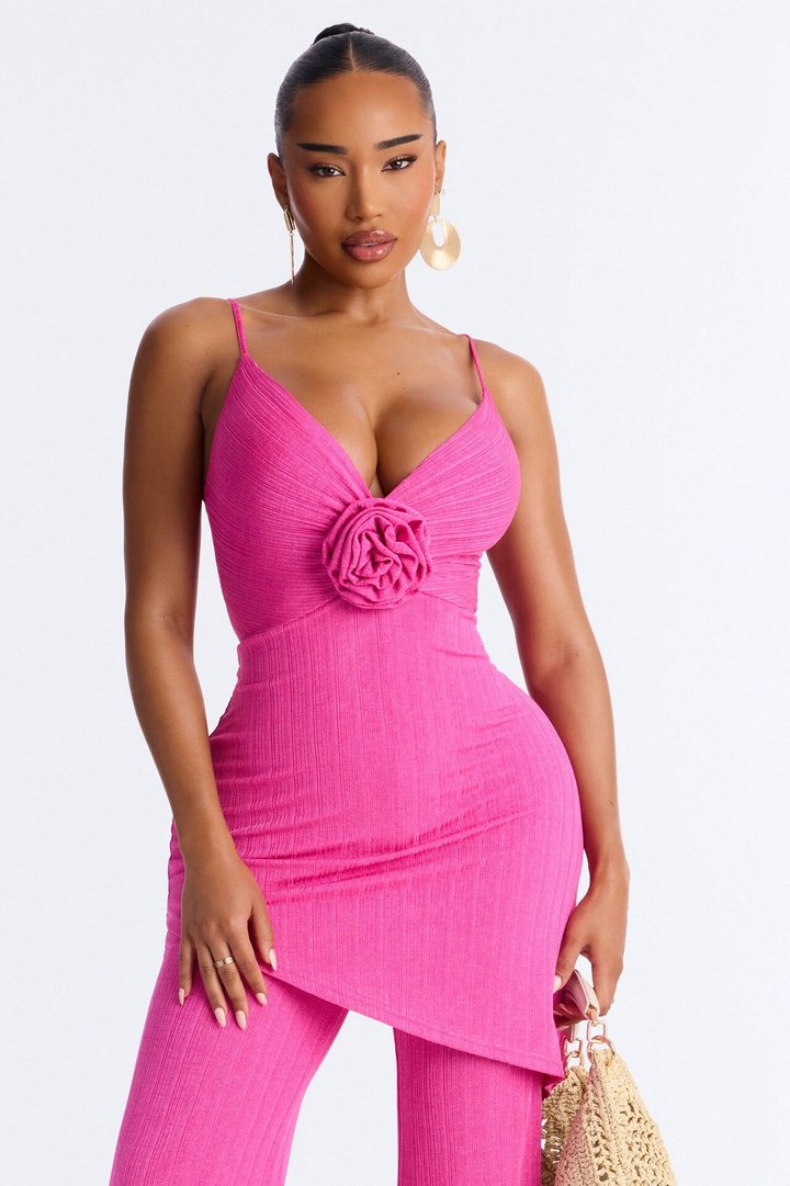 Fiona Draped Wide Leg Jumpsuit - Hot Pink
