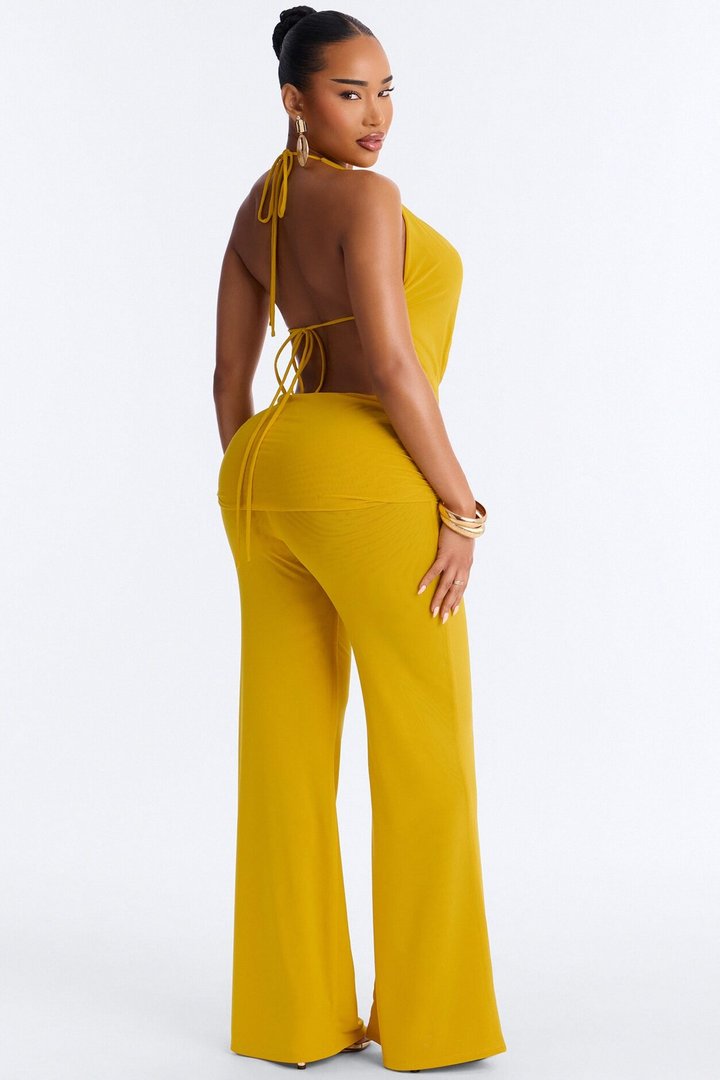 Rayna Halter Mesh Pant Set - Mustard