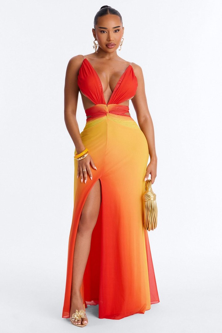 Sunset Social Mesh Maxi Dress - Orange