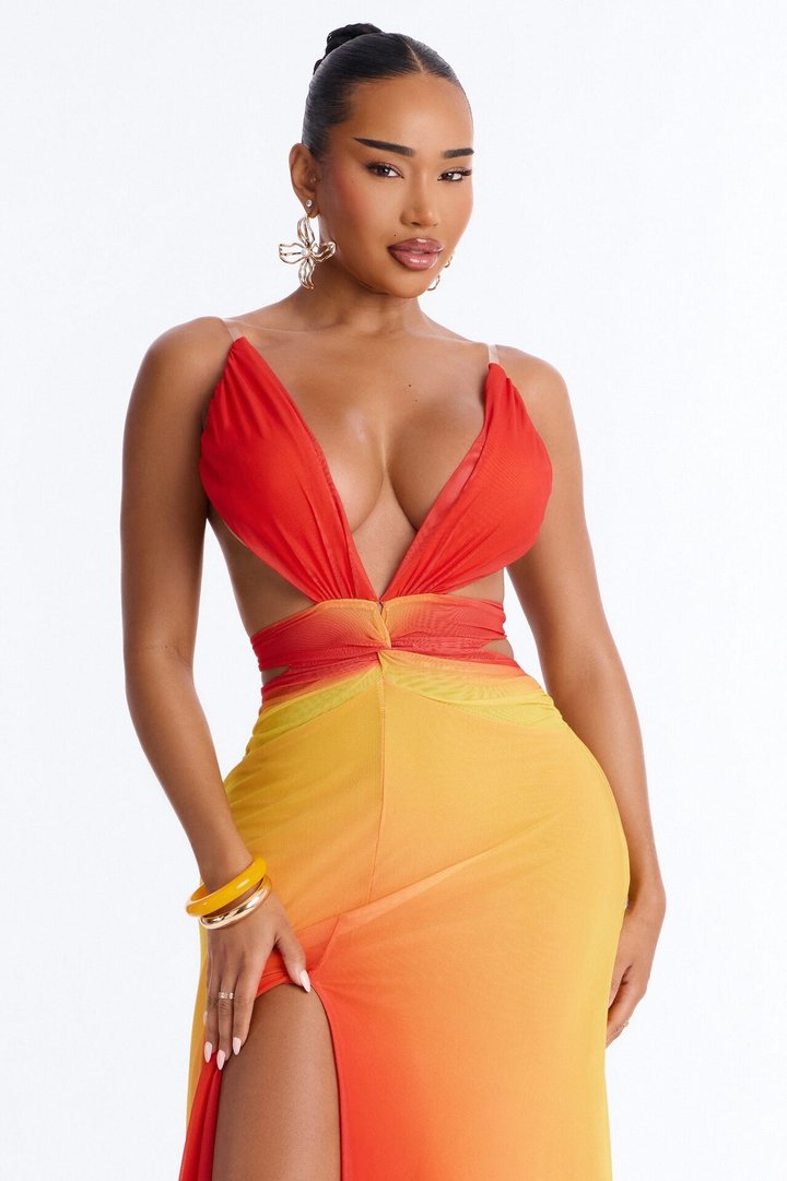 Sunset Social Mesh Maxi Dress - Orange