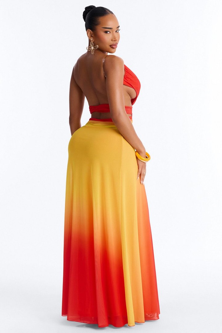 Sunset Social Mesh Maxi Dress - Orange