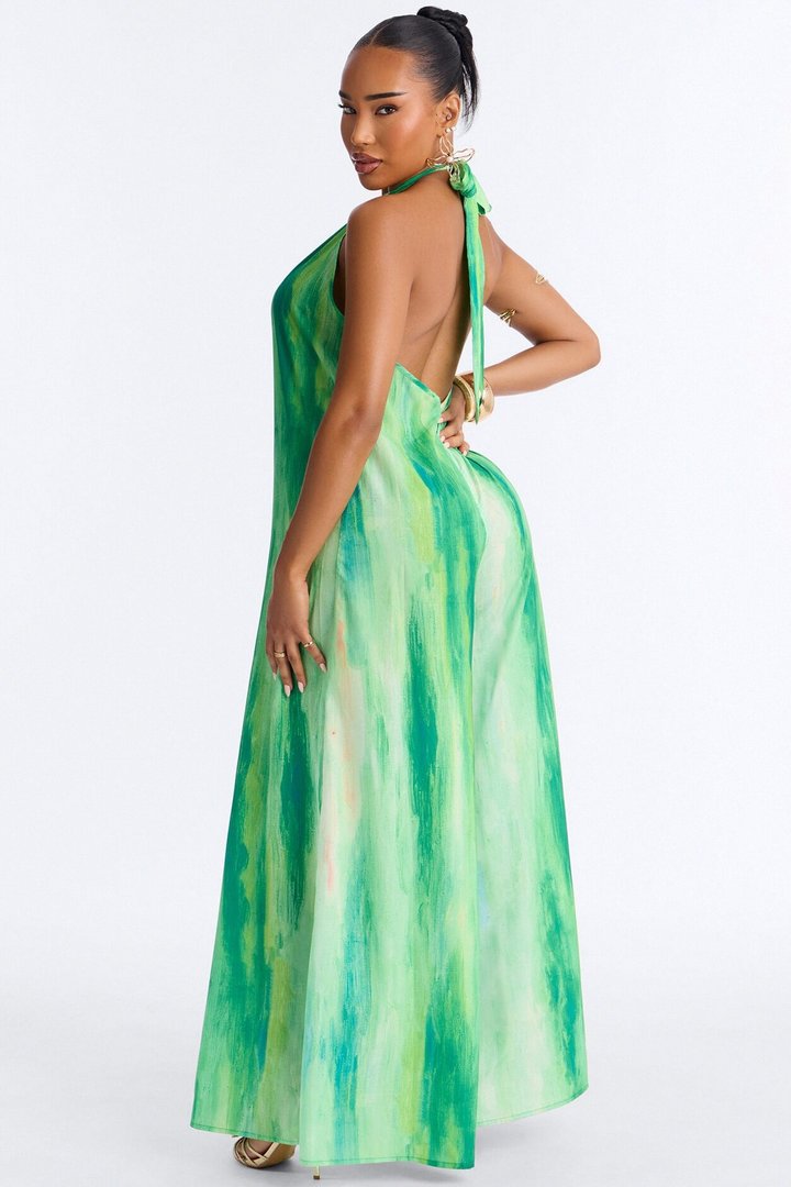 Sunset Hour Halter Wide Leg Jumpsuit - Green