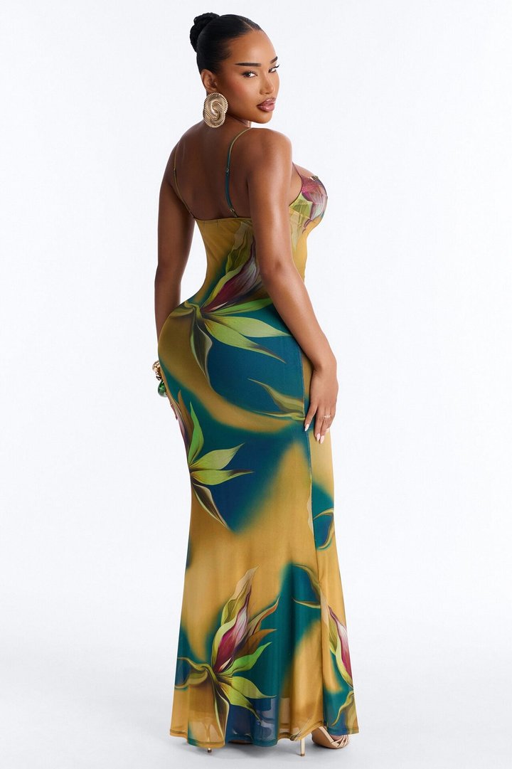 Rio Tropical Mesh Maxi Dress - Teal/combo