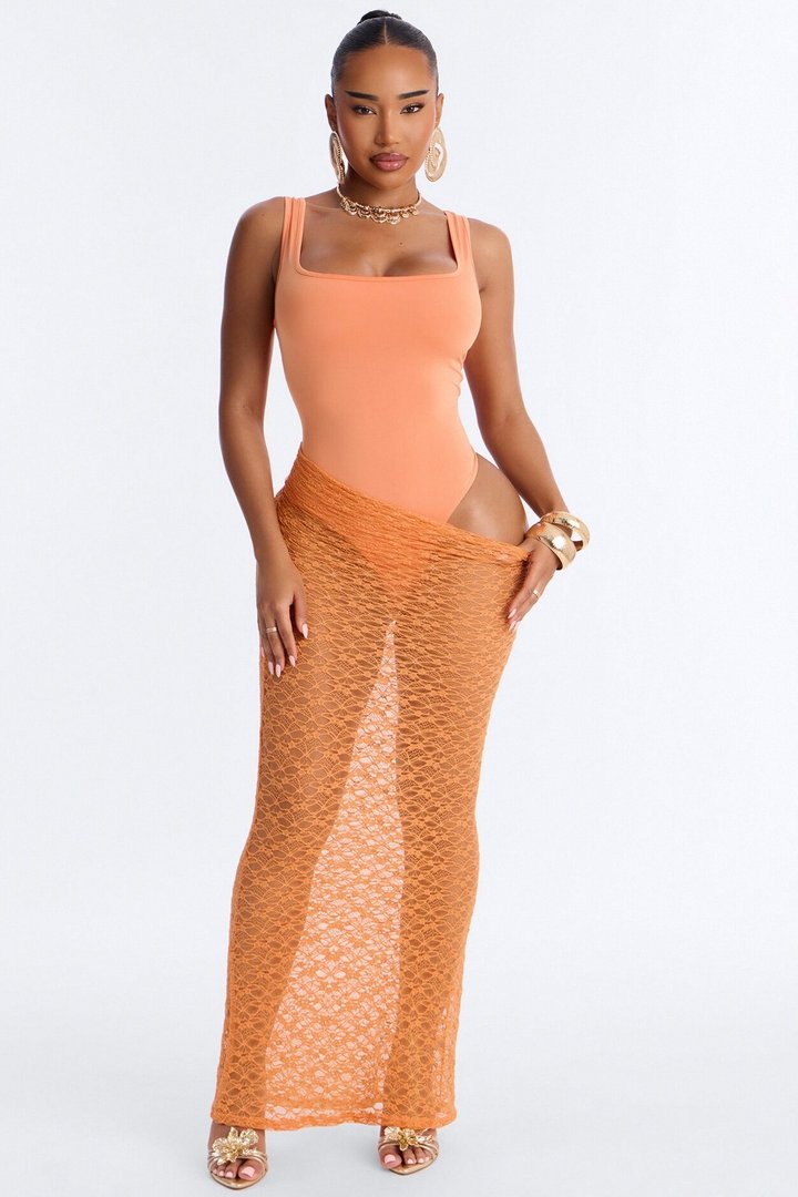 Alyx Sheer Lace Maxi Dress - Orange
