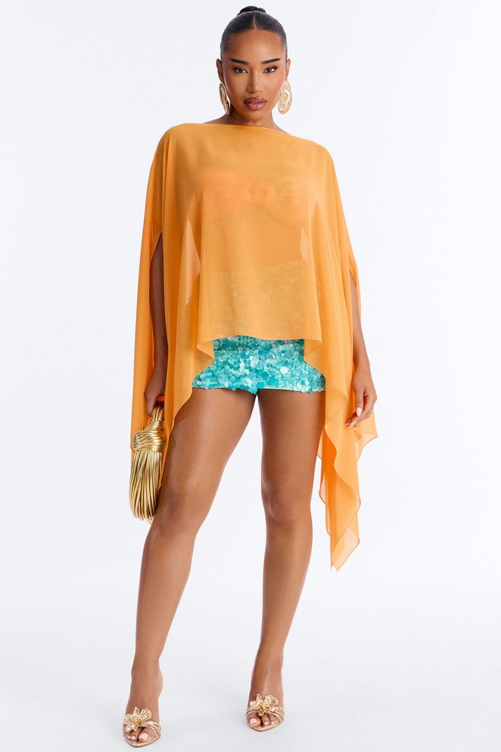 Get In Line Long Chiffon Kimono Top - Orange