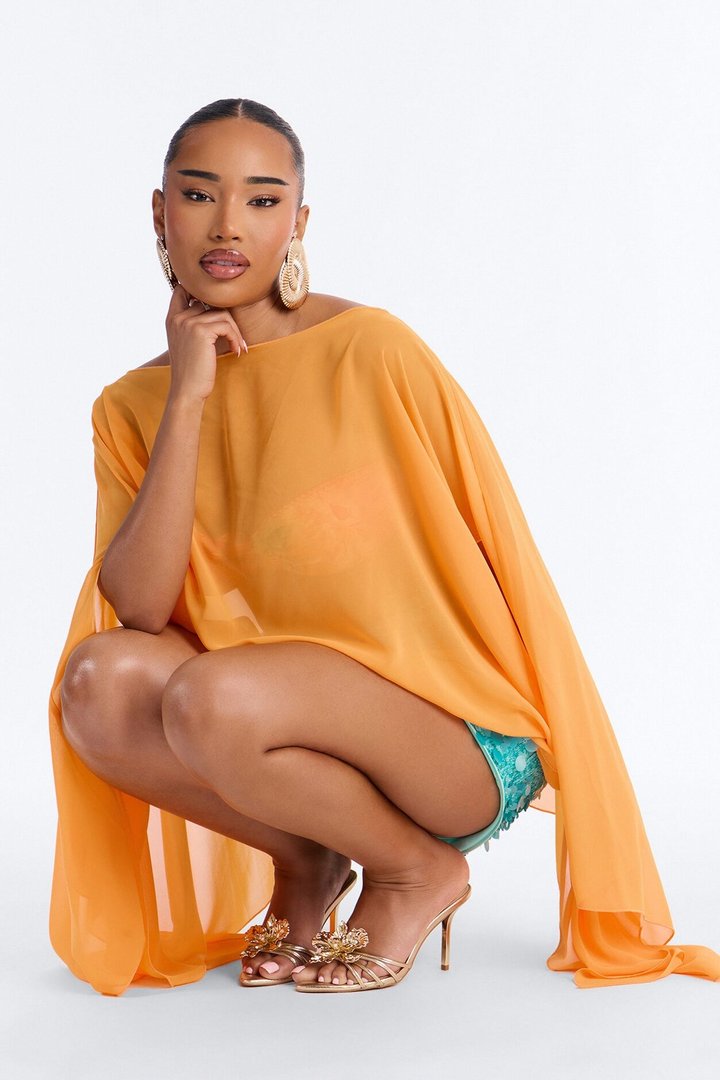 Get In Line Long Chiffon Kimono Top - Orange