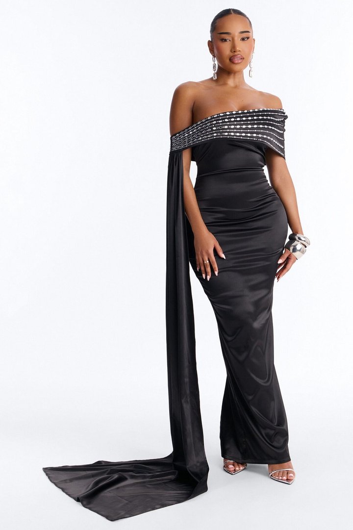 Dream Moment Satin Maxi Gown - Black