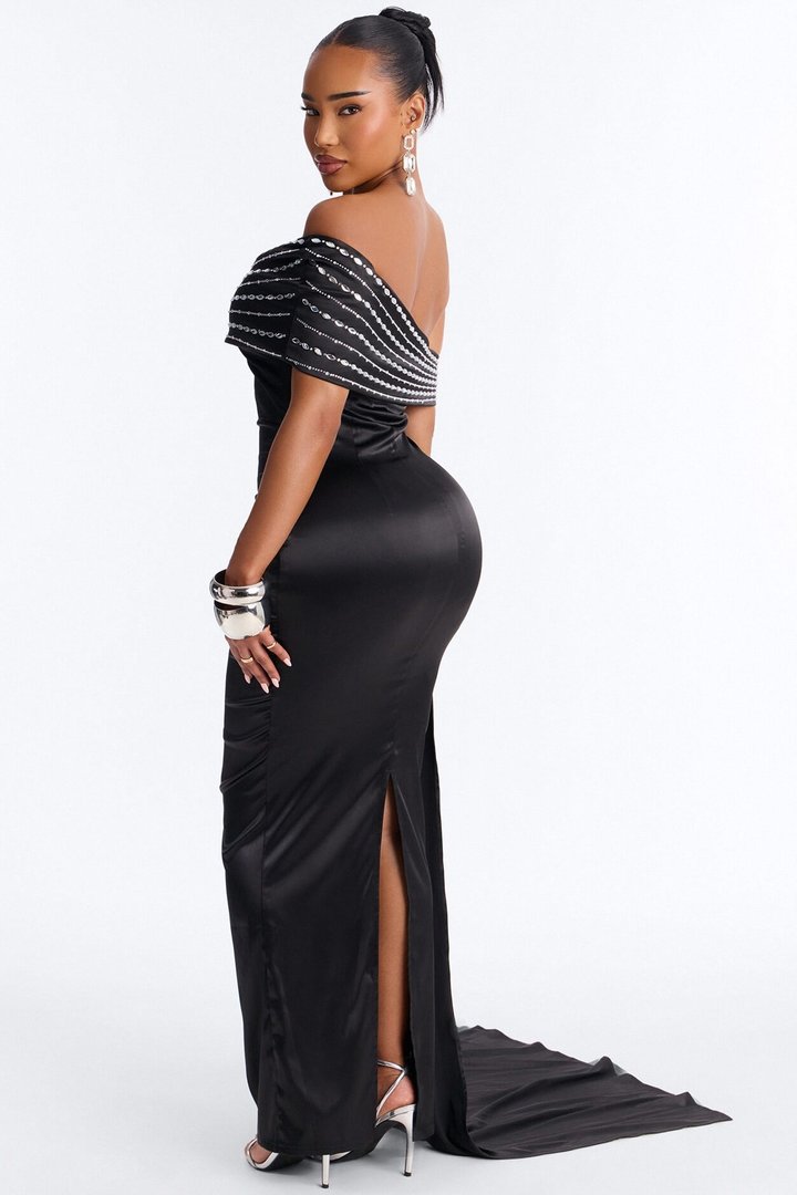 Dream Moment Satin Maxi Gown - Black