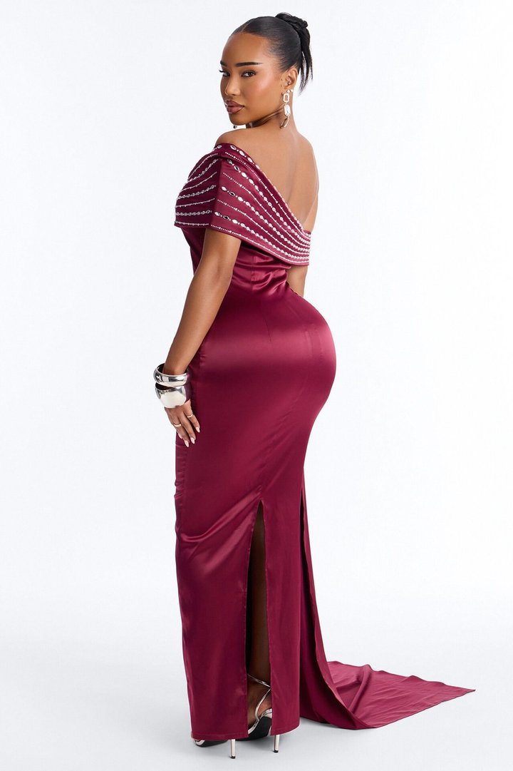 Dream Moment Satin Maxi Gown - Burgundy