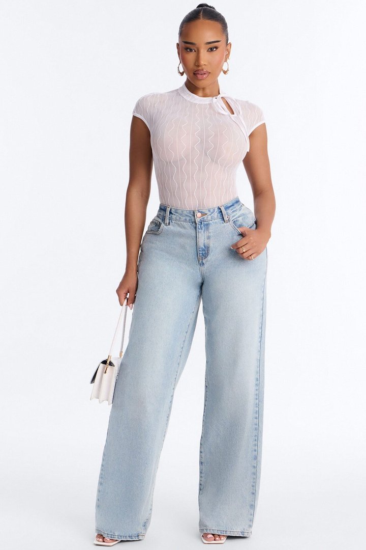 Nayeli Sheer Mesh Short Sleeve Bodysuit - Ivory