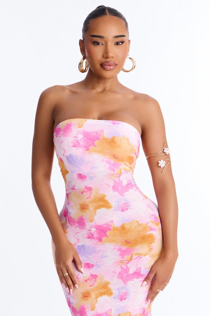 Twisted Vine Floral Hardware Arm Cuff - Gold/Pink