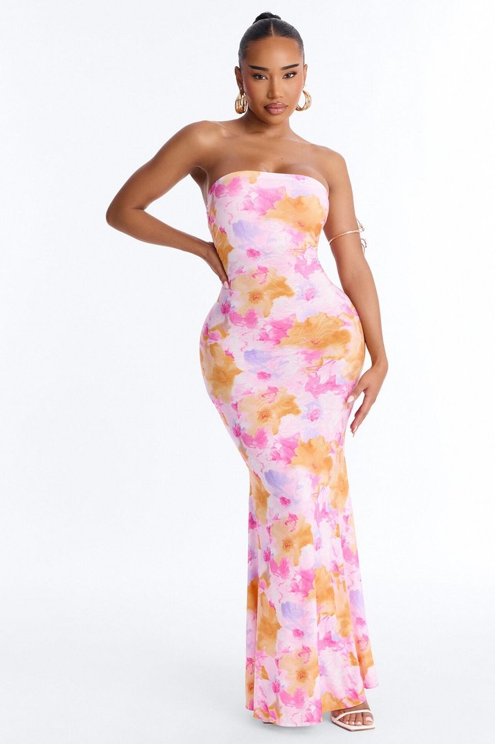 Stepping Out Strapless Maxi Dress - Pink/combo