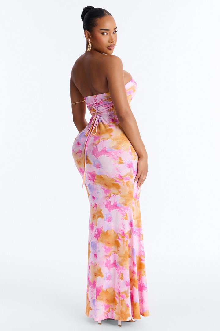 Stepping Out Strapless Maxi Dress - Pink/combo