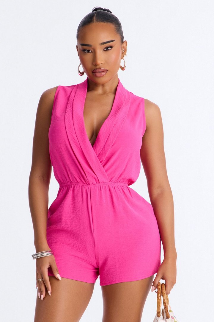 Belia Surplice Romper - Fuchsia