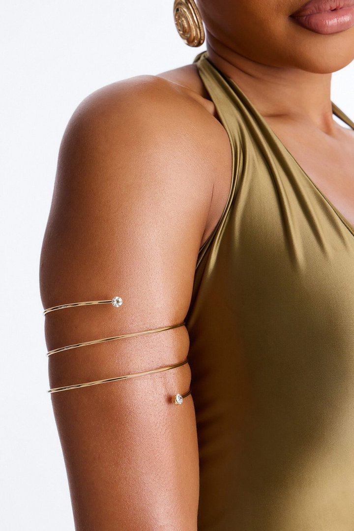Simplicity Rhinestone Arm Cuff - Gold