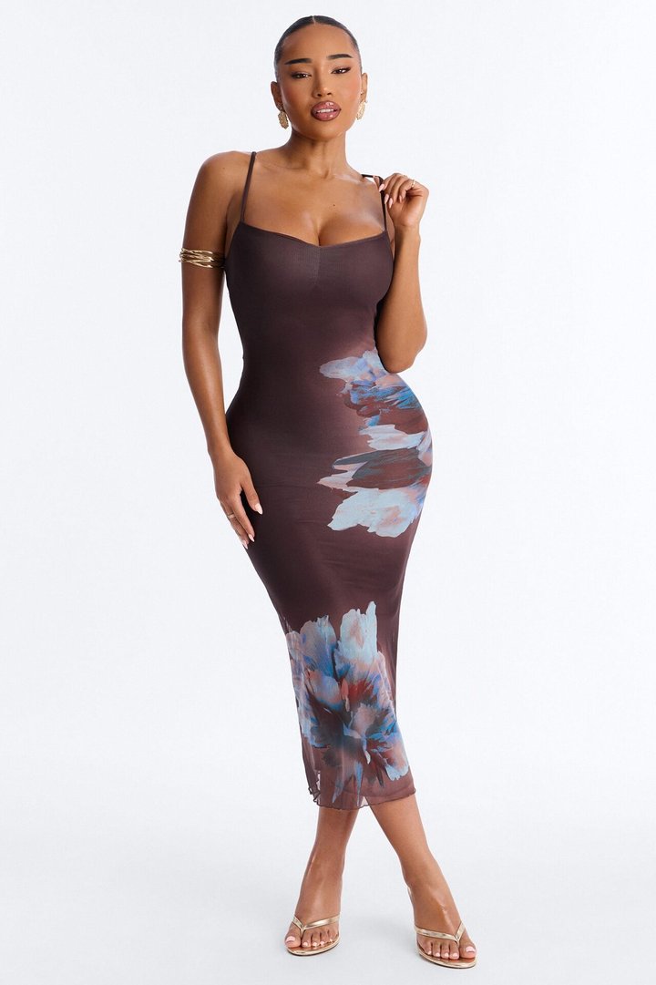Betsy Floral Mesh Maxi Dress - Brown/combo