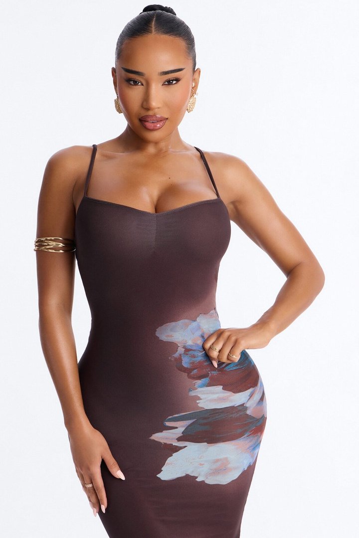 Betsy Floral Mesh Maxi Dress - Brown/combo
