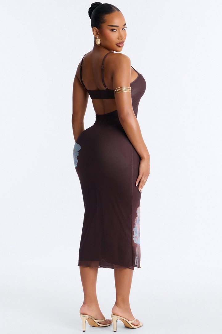 Betsy Floral Mesh Maxi Dress - Brown/combo