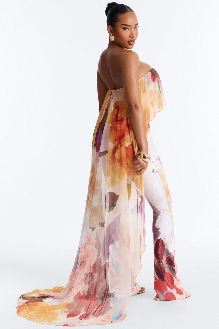 Steph Draped Floral Strapless Jumpsuit - Yellow