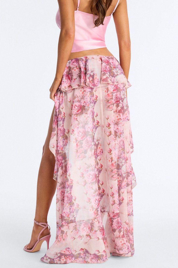 Love For You Floral Chiffon High Low Ruffle Skort - Pink/combo