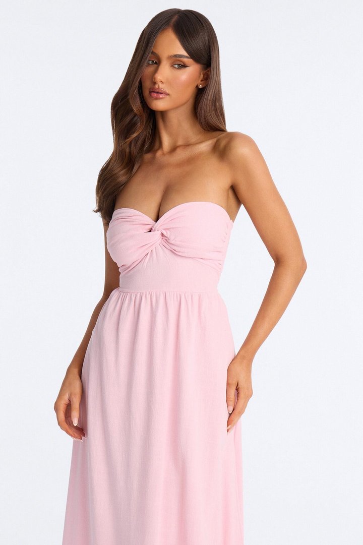 Marilyn Strapless Twist Midi Dress - Pink