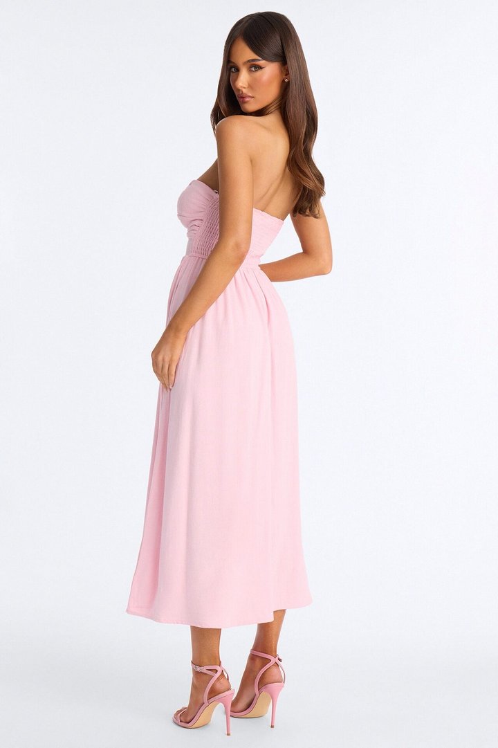 Marilyn Strapless Twist Midi Dress - Pink