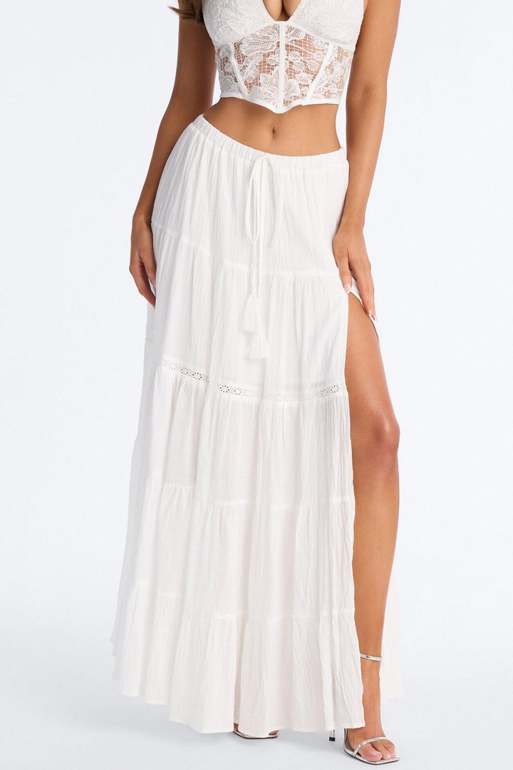Bohemian Bliss Tiered Gauze Maxi Skirt - White