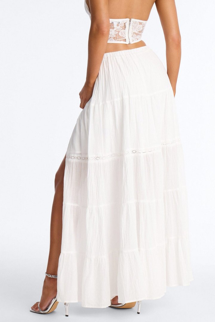 Bohemian Bliss Tiered Gauze Maxi Skirt - White