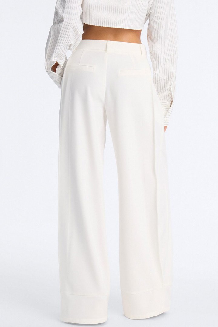 Anya Double Side Pleat Button Hem Trouser 33″ - White