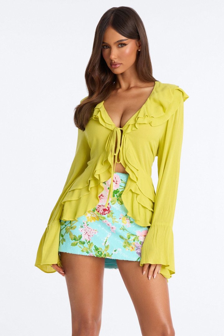 Summer Crush Ruffle Tie Front Flyaway Top - Chartreuse