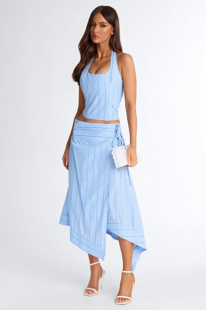 Dolled Up Pinstripe Skirt Set - Blue