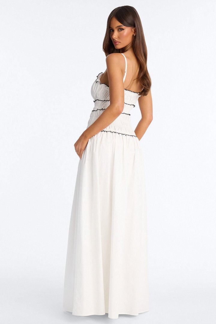 Coastal Breeze Ruched Maxi Dress - White/Black