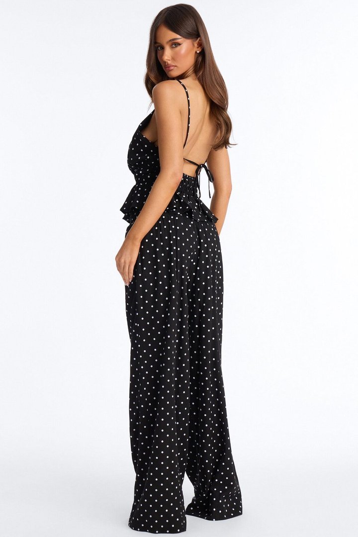 Riley Linen Polka Dot Pant Set - Black/White
