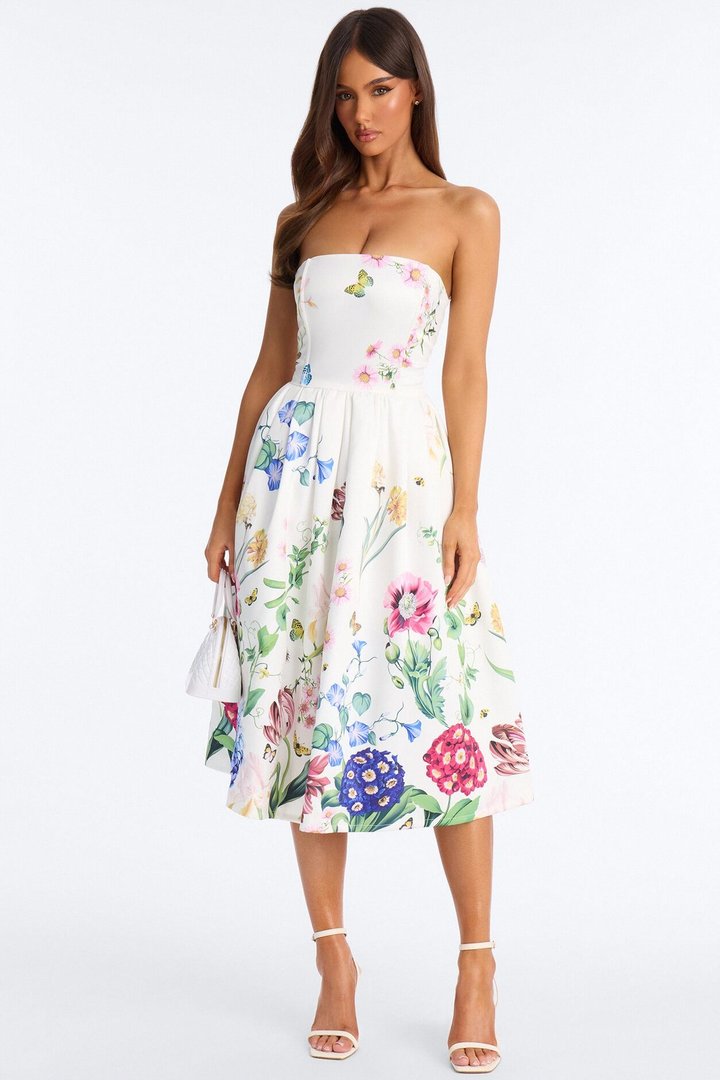 See Me Blossom Floral Midi Dress - White/combo