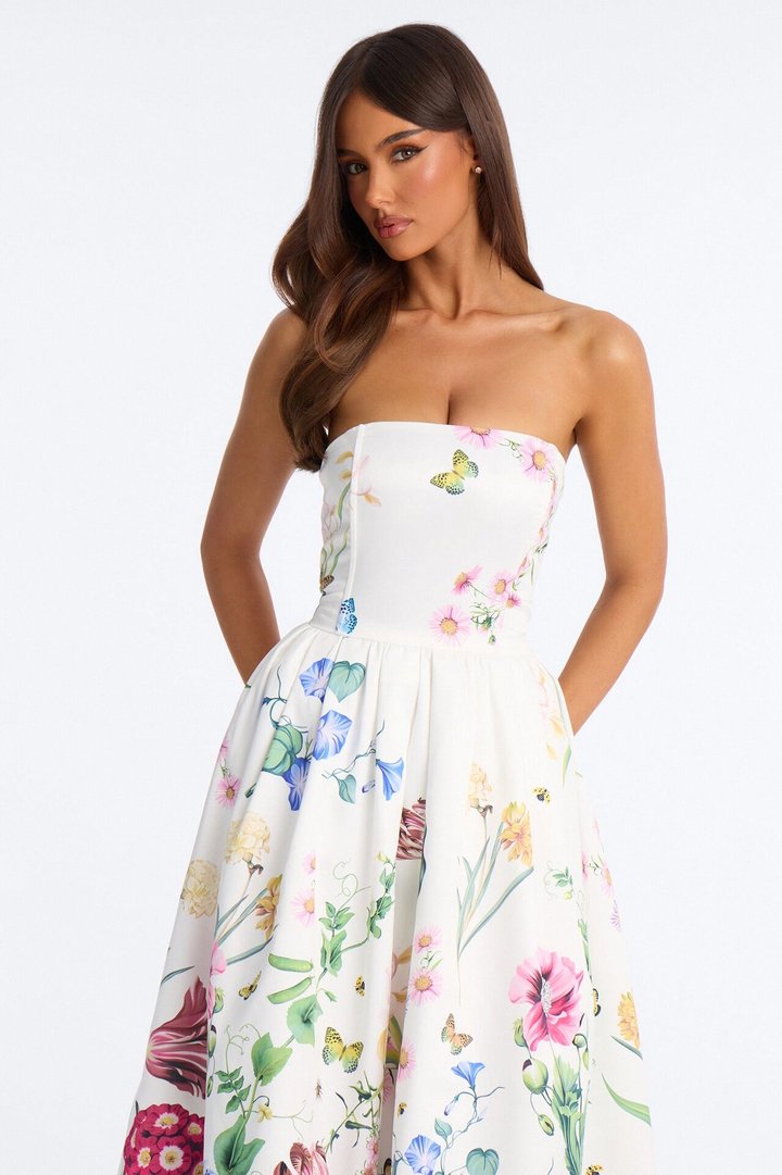 See Me Blossom Floral Midi Dress - White/combo
