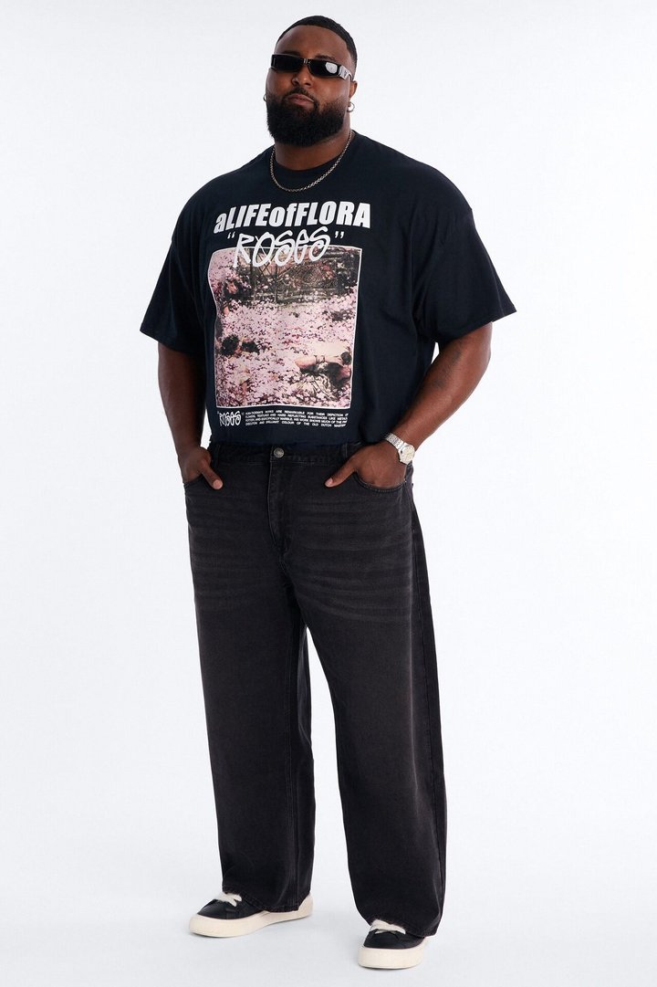 A Life Of Flora Oversized Short Sleeve Tee - Black