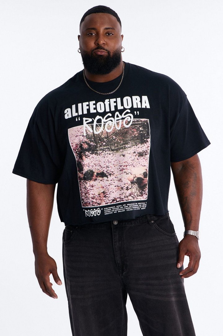 A Life Of Flora Oversized Short Sleeve Tee - Black